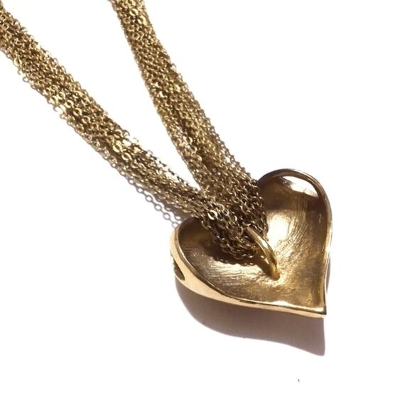 Vintage Gold Tone Multi Chain Puffy Heart Sliding Pendant Necklace - Picture 6 of 6